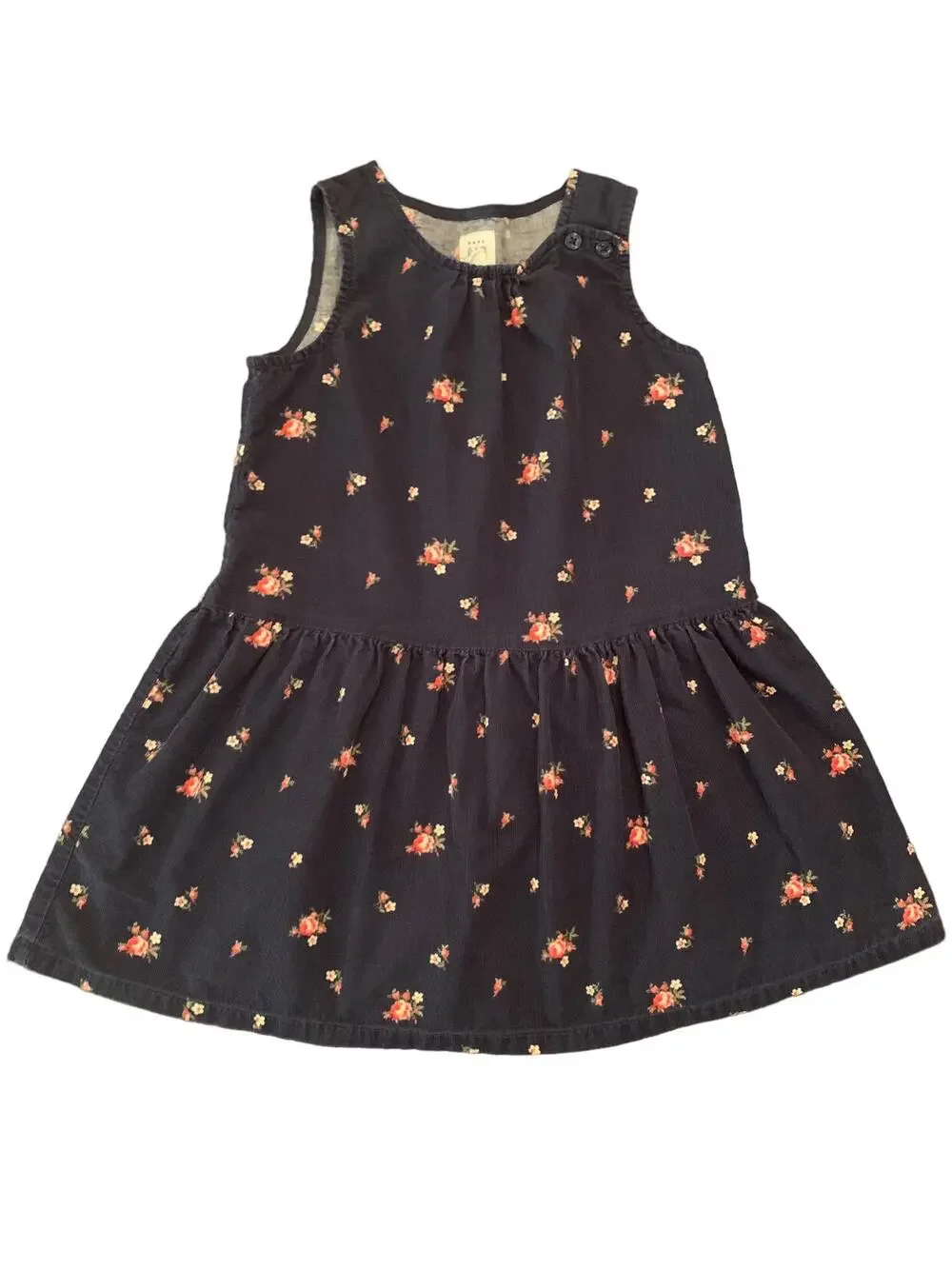 Gap. Navy Blue Corduroy Pinafore Jumper with Roses. Size 4.
